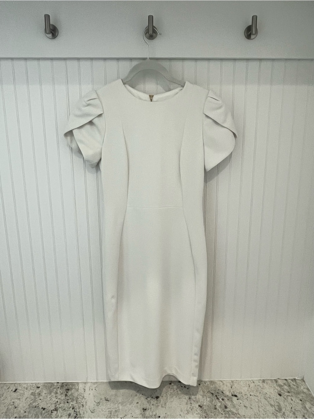 Calvin Klein Ivory Puff-Sleeve Midi Sheath Dress
